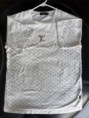 Louis Vuitton White Tee with Brown LV Logo